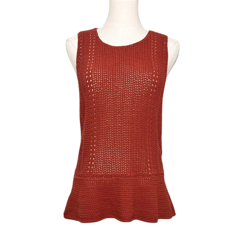 Ann Taylor LOFT Rust Brown Crochet Cotton Peplum Sleeveless Tank Sweater Medium